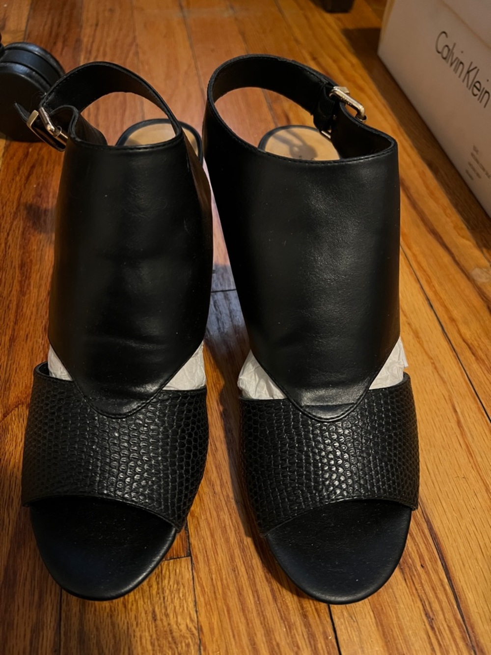 G.H. Bass & Co. Black Leather Open-Toe Slingback Heels